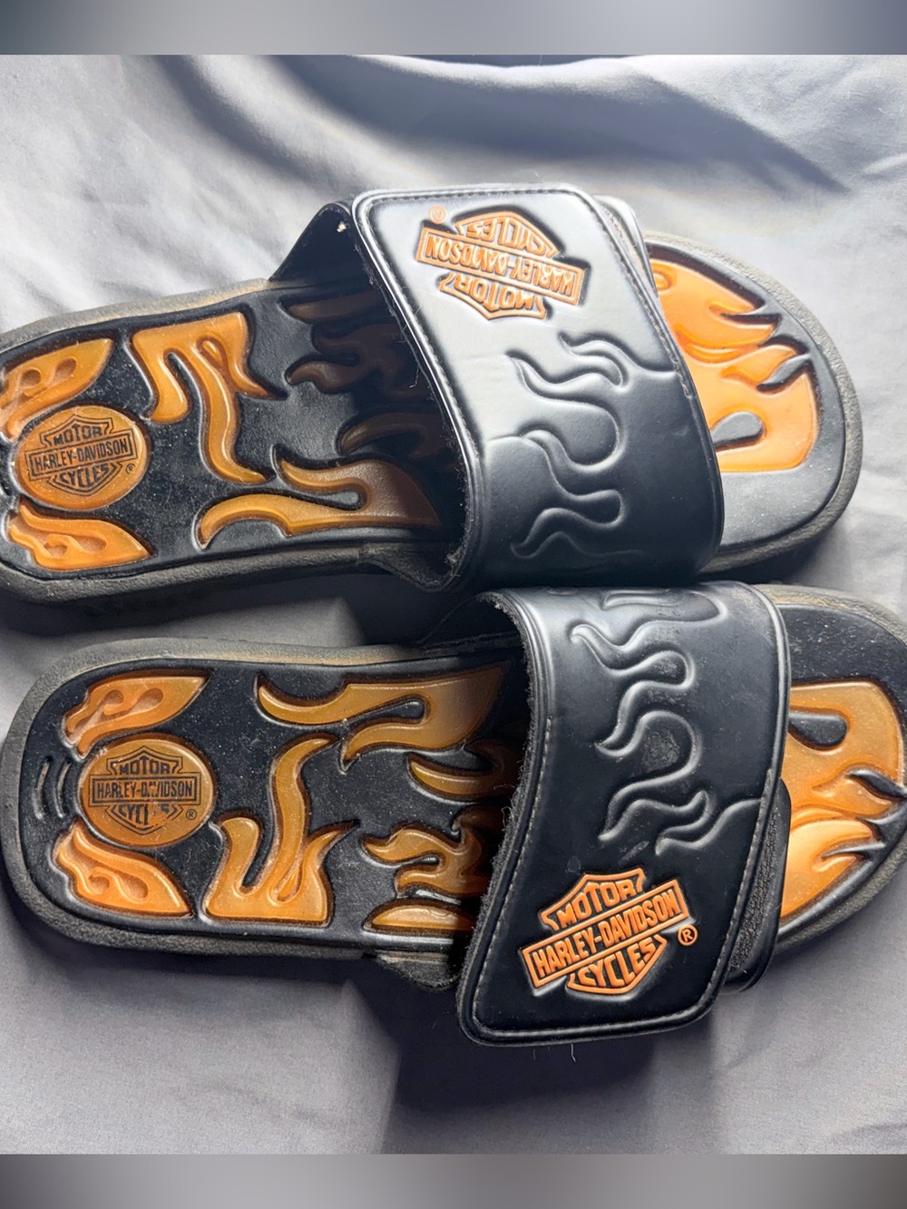 Harley Davidson Brazen Flame Graphic Slides Biker Core Y2K Style